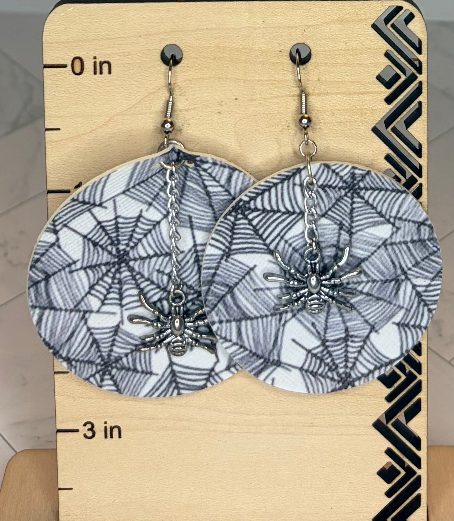 Faux Leather Spider Web Earrings with Silver-Plated Spiders & Stainless Steel Hooks | Gothic Halloween Jewelry | Spooky Statement Earrings