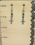 Black Crystal Silver Cross & Stainless Steel Earrings