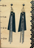 Black Leather & Silver Chain Stainless Steel Earrings | Edgy Minimalist Statement Jewelry | Unisex-Inspired Style