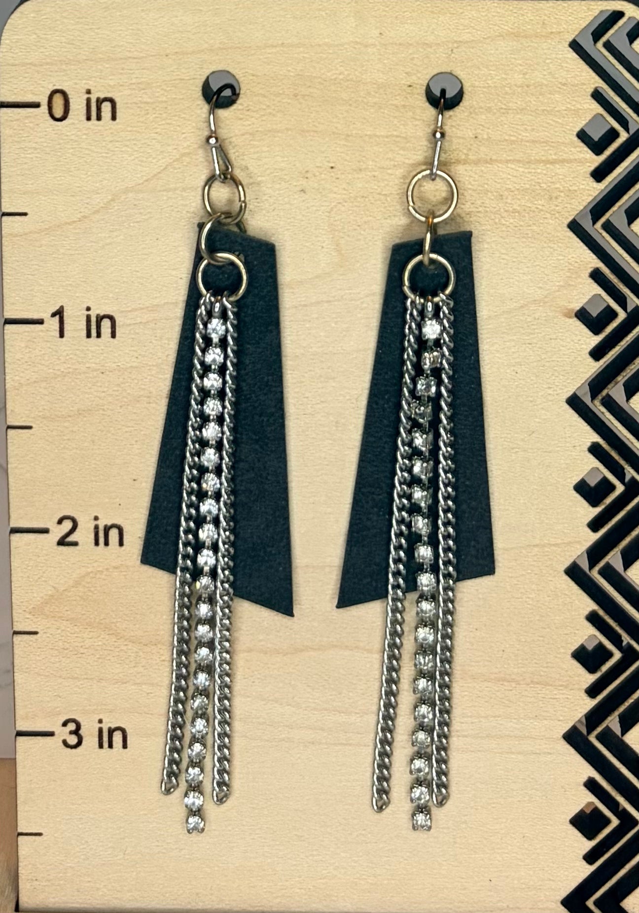 Black Leather & Silver Chain Stainless Steel Earrings | Edgy Minimalist Statement Jewelry | Unisex-Inspired Style