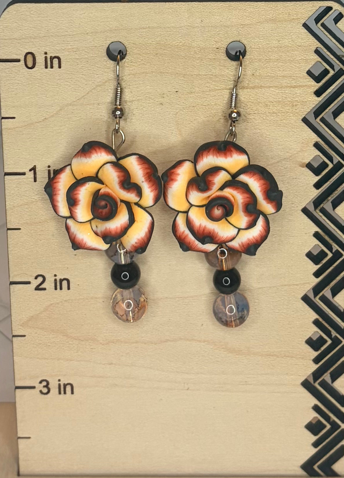 Large Orange & Black Flower Earrings | Handmade Clay Jewelry | Stainless Steel Earrings | Bold Floral Statement Jewelry | Unique Gift