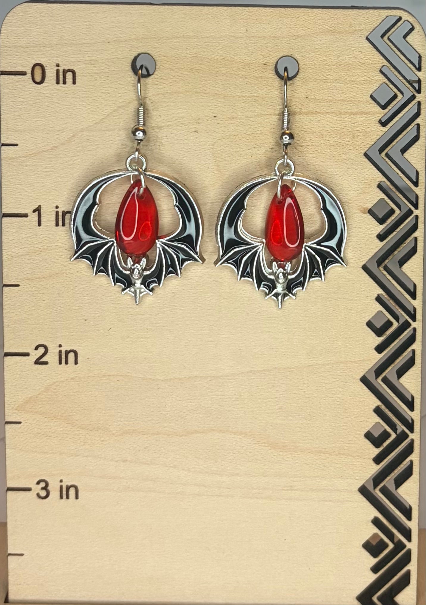 Bat & Blood Drop Earrings | Gothic Halloween Jewelry | Silver & Stainless-Steel Earrings | Spooky Statement Jewelry