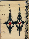 Large Black Dagger Cross Earrings with Red Crystal Center