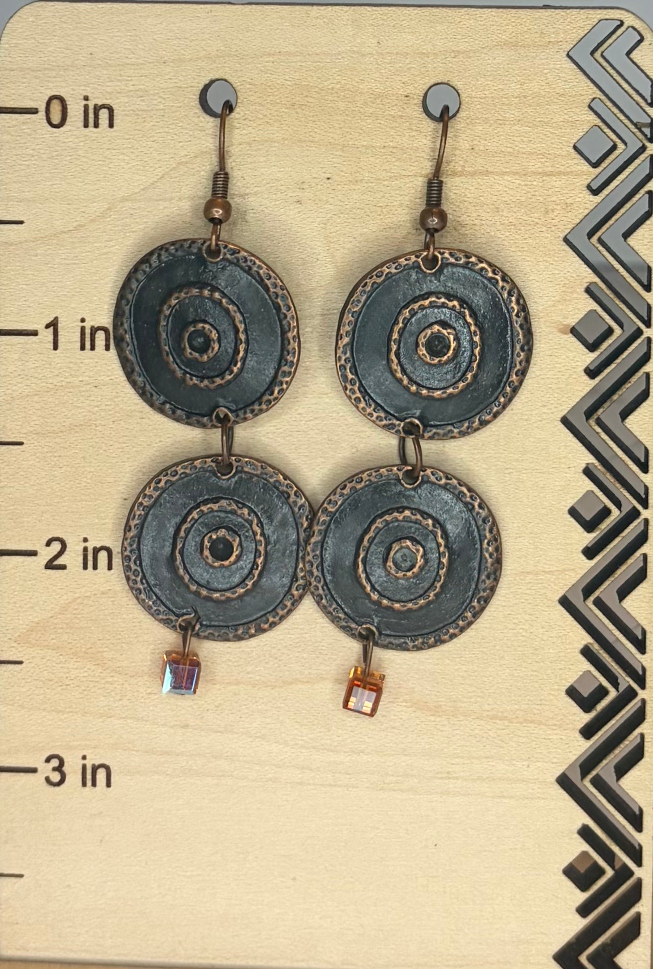 Witchy Copper Circle Earrings with Orange Swarovski Crystals | Boho Gothic Jewelry | Witchy Statement Earrings