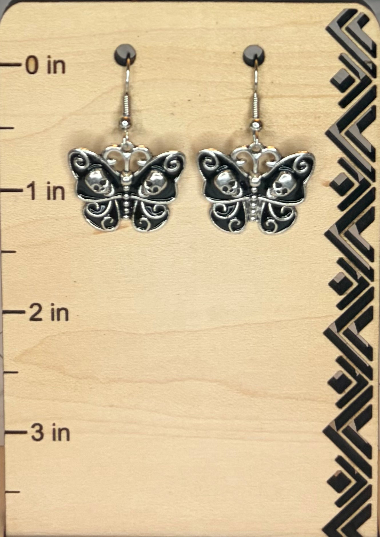 Black & Silver Butterfly Skull Earrings | Gothic Butterfly Jewelry | Stainless Steel Dangle Earrings | Dark Alternative Gift