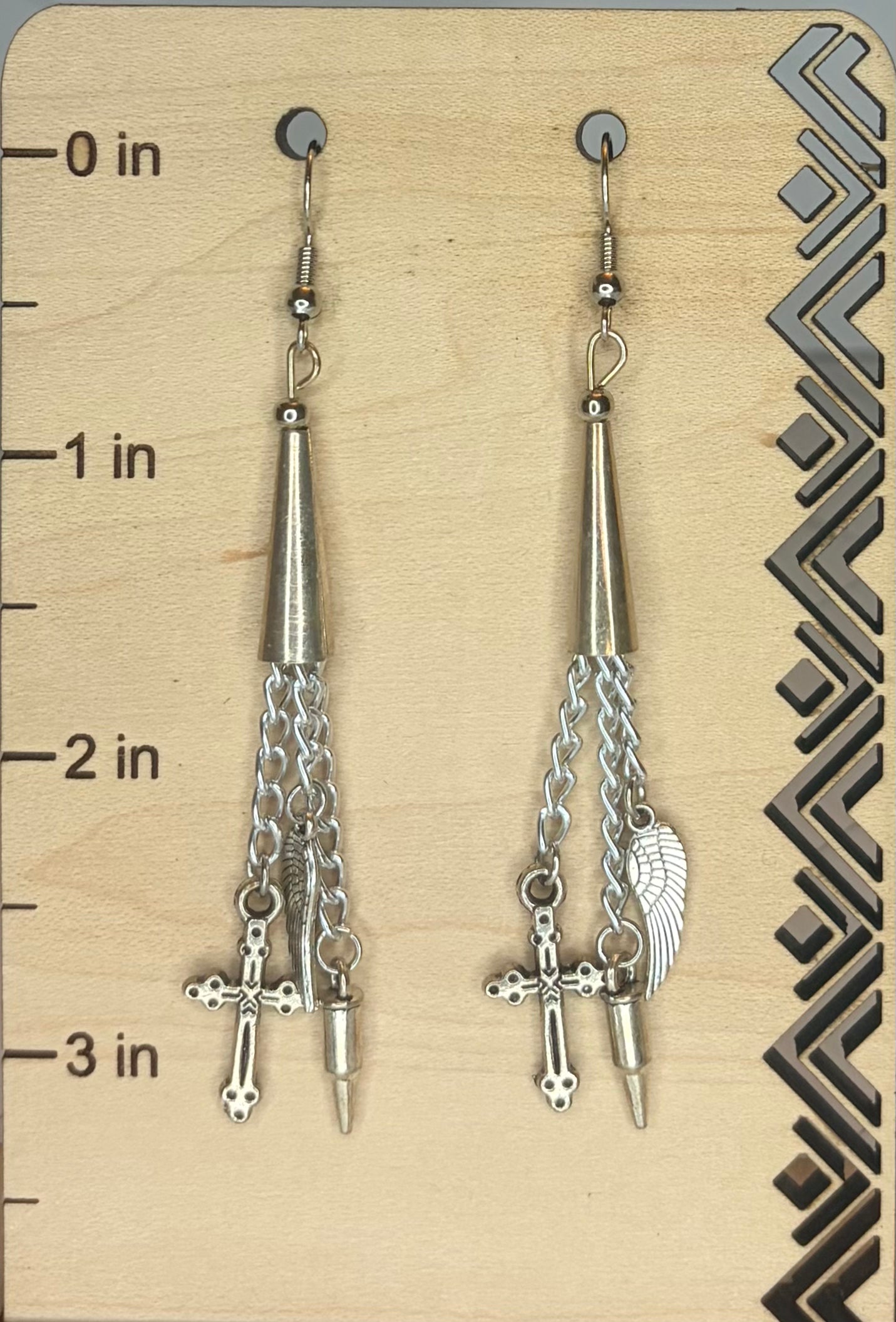 Cross & Angel Wing Earrings | Silver & Stainless-Steel Jewelry | Gothic Christian Earrings | Unique Statement Earrings