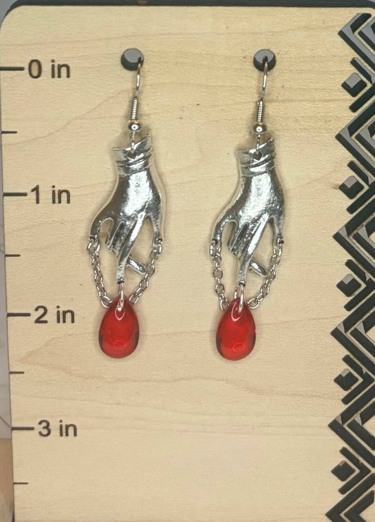 Stainless Steel Silver Hand & Blood Drop Bead Earrings | Gothic Statement Jewelry | Alternative Earrings | Spooky Jewelry | Dark Aesthetic Gift