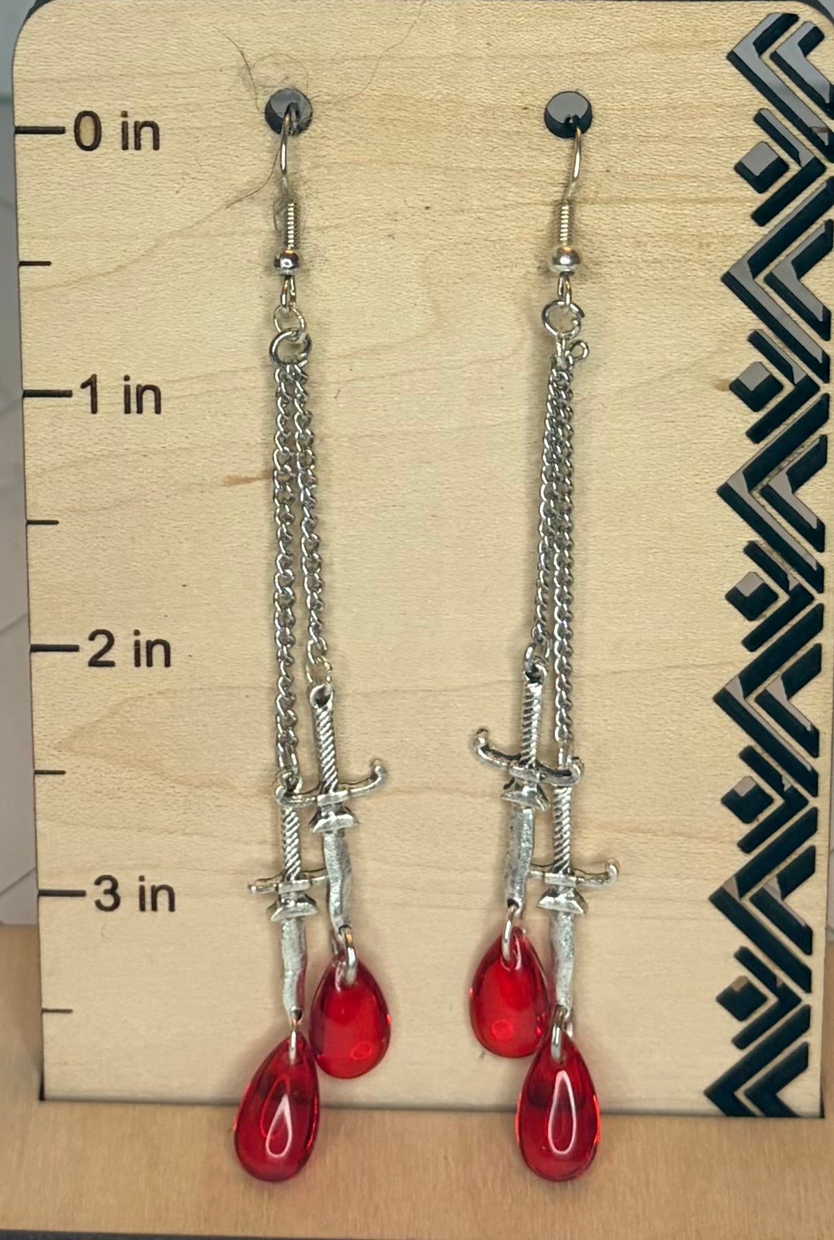 Silver & Stainless Steel Dagger Blood Drop Earrings | Gothic Jewelry | Dark Academia Earrings | Alternative Statement Earrings
