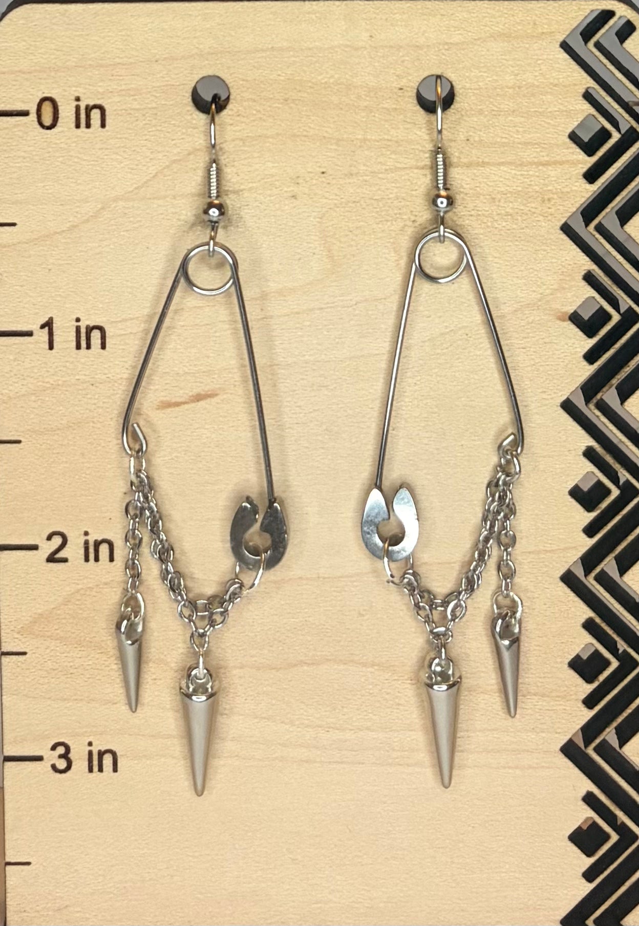 Stainless Steel Safety Pin Spike & Chain Earrings | Edgy Punk Dangle Earrings | Industrial Gothic Jewelry | Alternative Statement Earrings